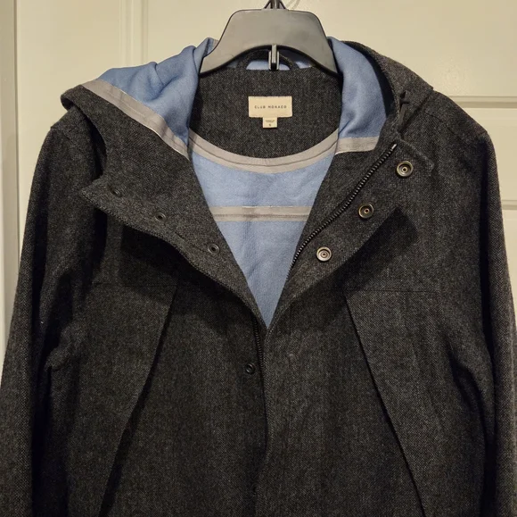 CLUB MONACO MEN'S WOOL CAMBRIDGE COAT WITH HOOD SIZE SMALL